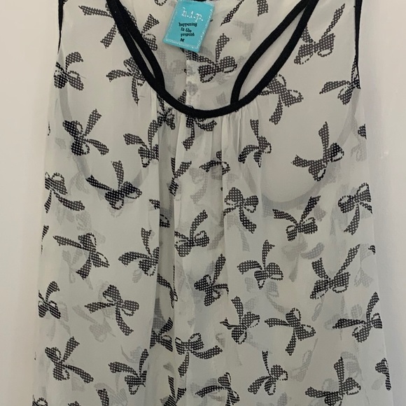 White Chiffon Racerback Polka Dot Bows Tank Top - Picture 2 of 9